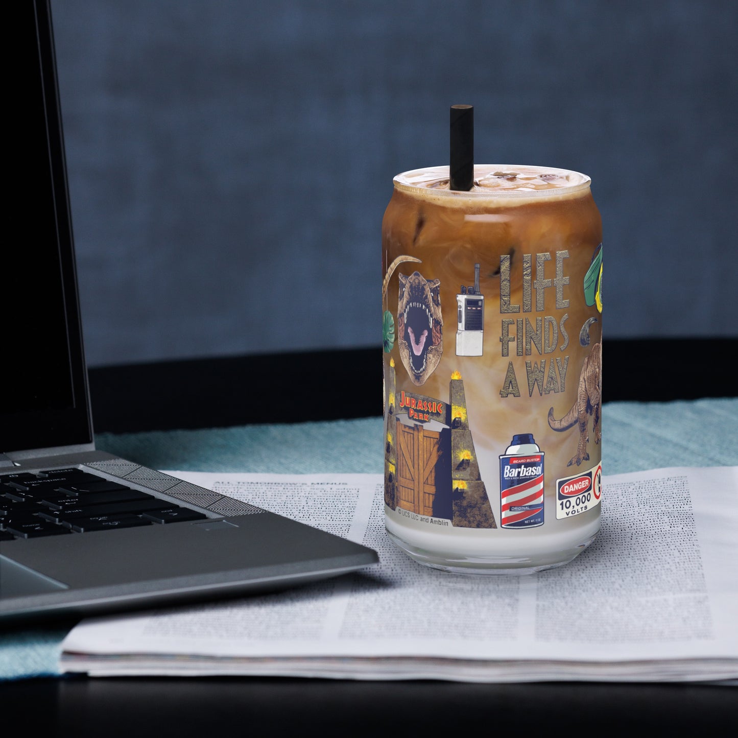 Jurassic Park Icon Collage Can-Shaped Glass