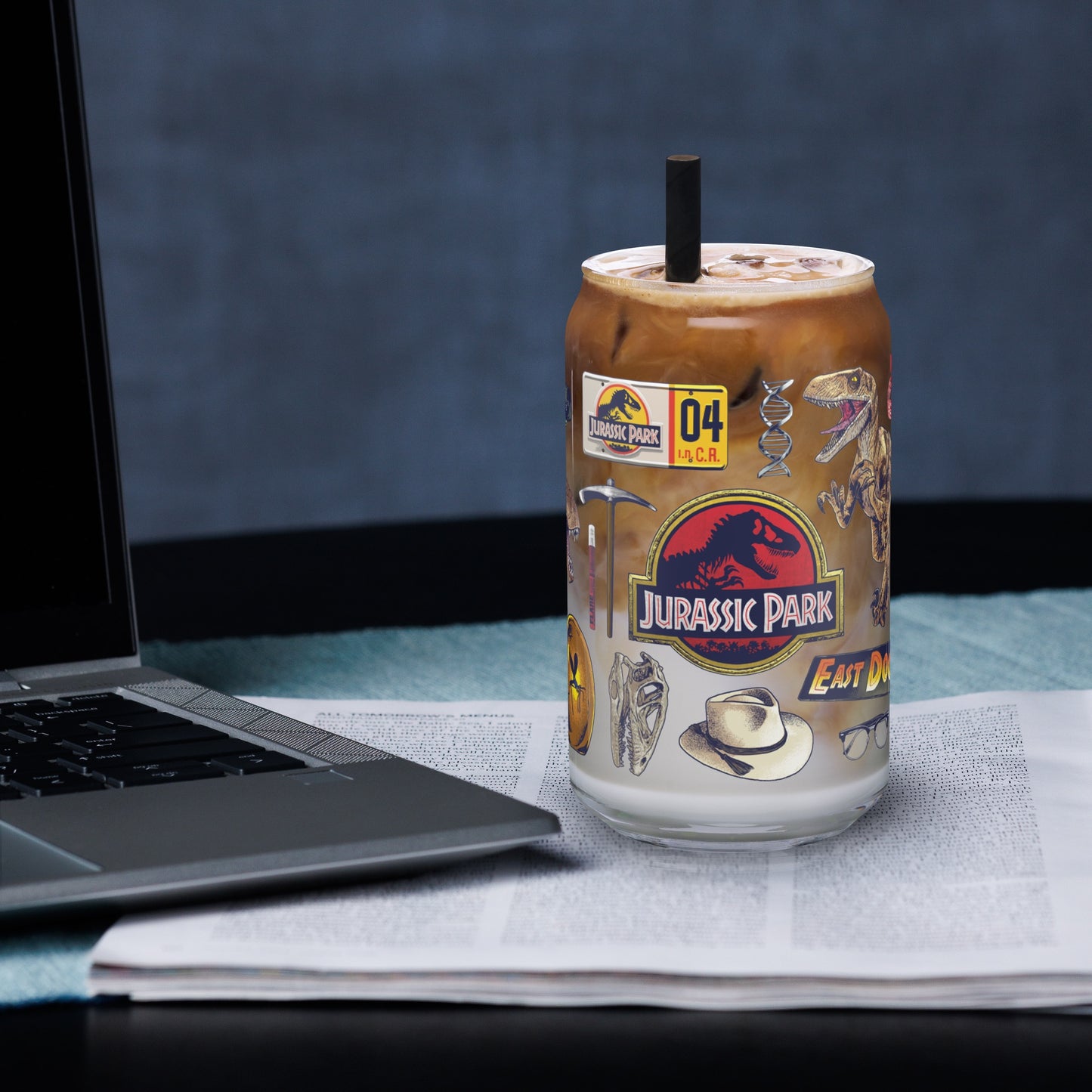 Jurassic Park Icon Collage Can-Shaped Glass