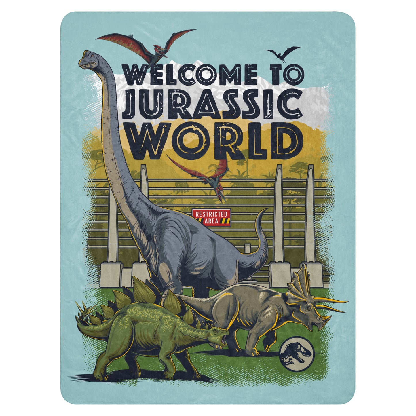 Jurassic Welcome to Jurassic World Sherpa Blanket 60 in x 80 in