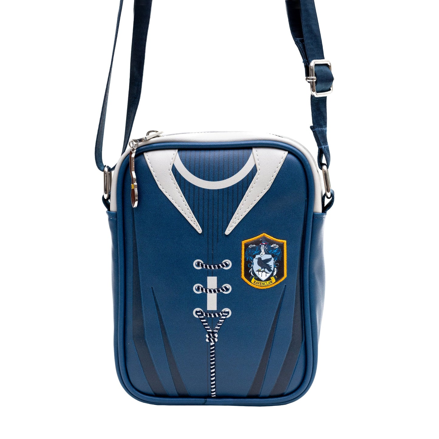 Interior view of the crossbody bag showing the compartments and secure zipper pocket.