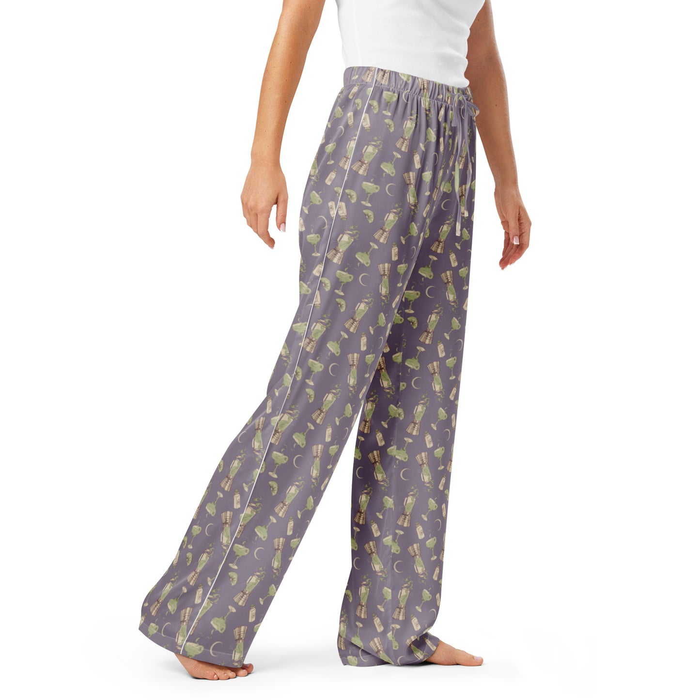 Side view showing the fit and pattern of the Practical Magic 2 lounge bottoms