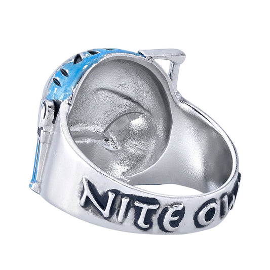 Star Wars x RockLove Bo-Katan helmet ring top view showing blue enamel detail-2