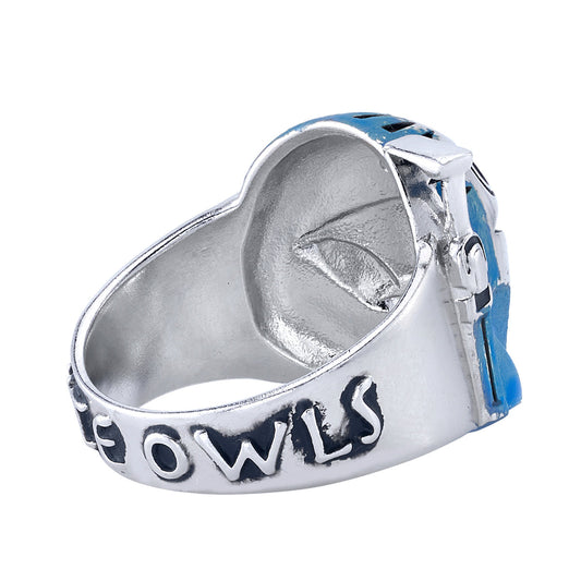 Star Wars x RockLove Bo-Katan helmet ring top view showing blue enamel detail-3