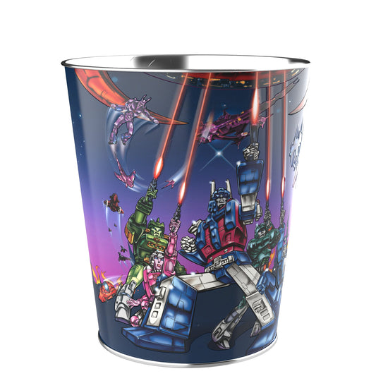 Angle view of the 130oz Transformers popcorn bucket highlighting its structural design and commemorative branding-2