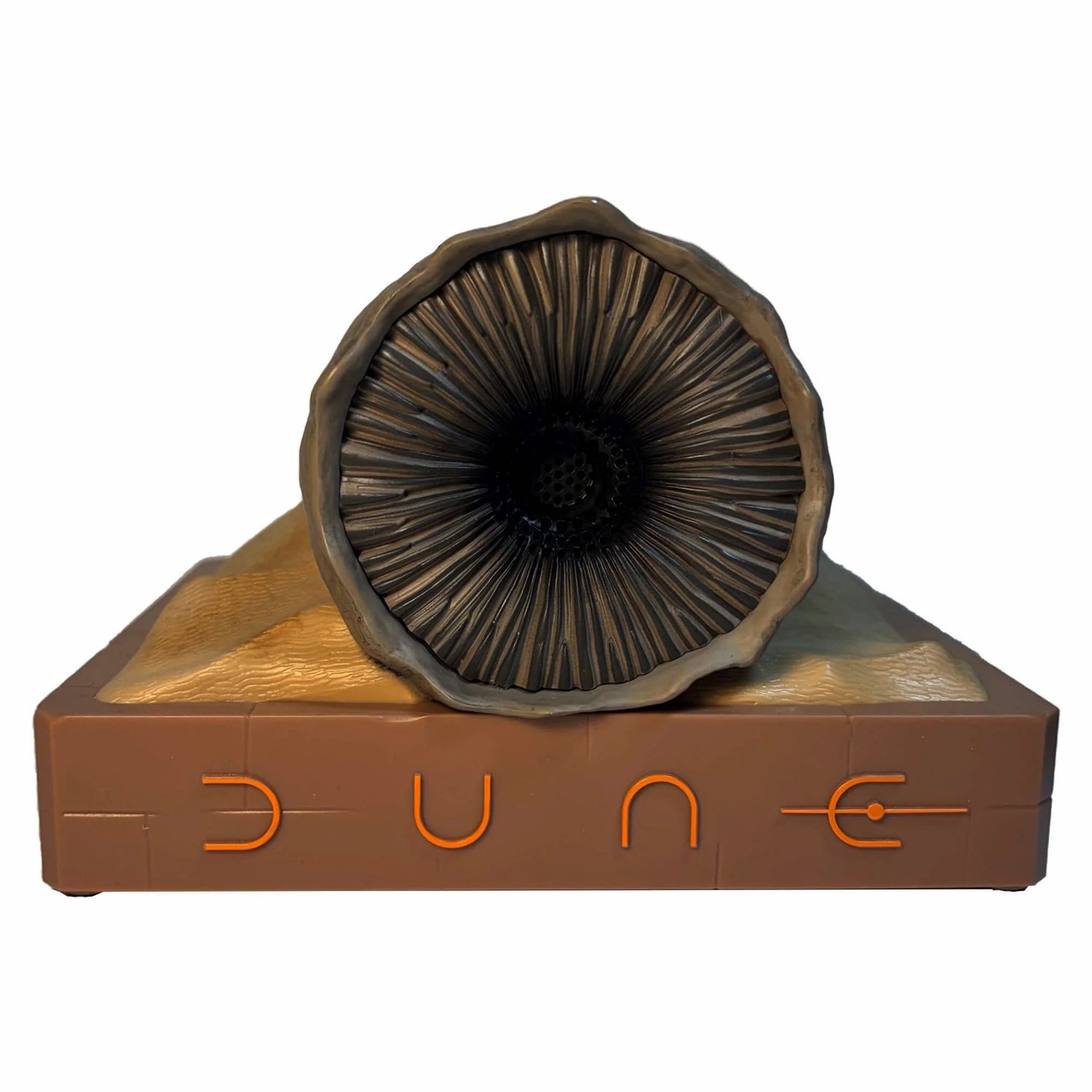 Side profile of the Shai-Hulud Sandworm Bluetooth speaker showing its height and sculpted form