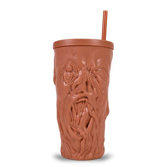 Front view of the Clayface Face GRIPPR plastic cup featuring sculpted villain features-2