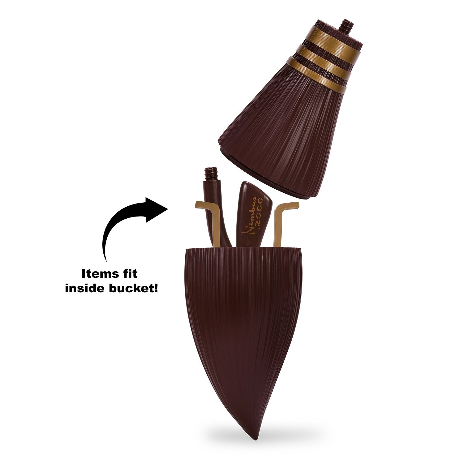 Close up of wooden handle detail on Harry Potter broom popcorn bucket
