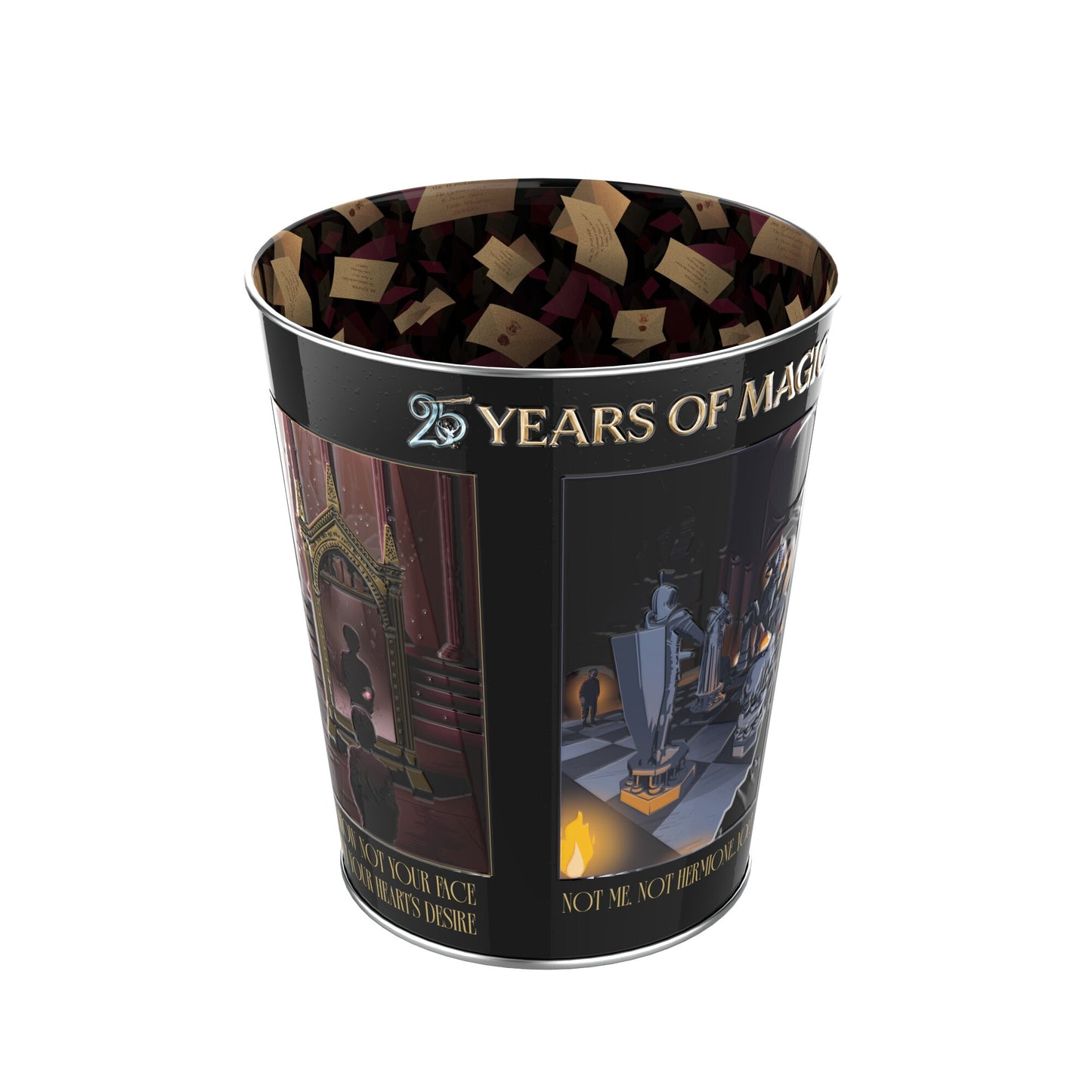 Overhead shot of the 130 oz Harry Potter popcorn tin and magnet set