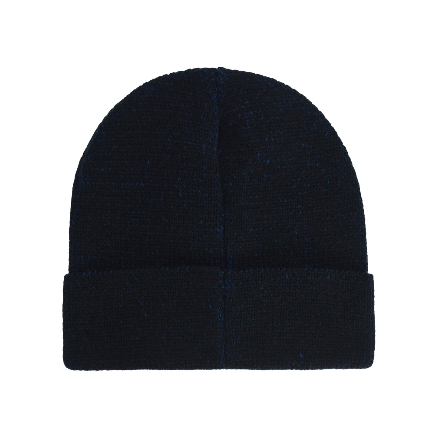 Front view of the cuffed Spider-Man Game Logo beanie showing the red embroidery