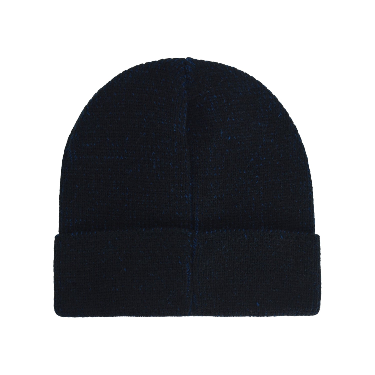 Front view of the cuffed Spider-Man Game Logo beanie showing the red embroidery