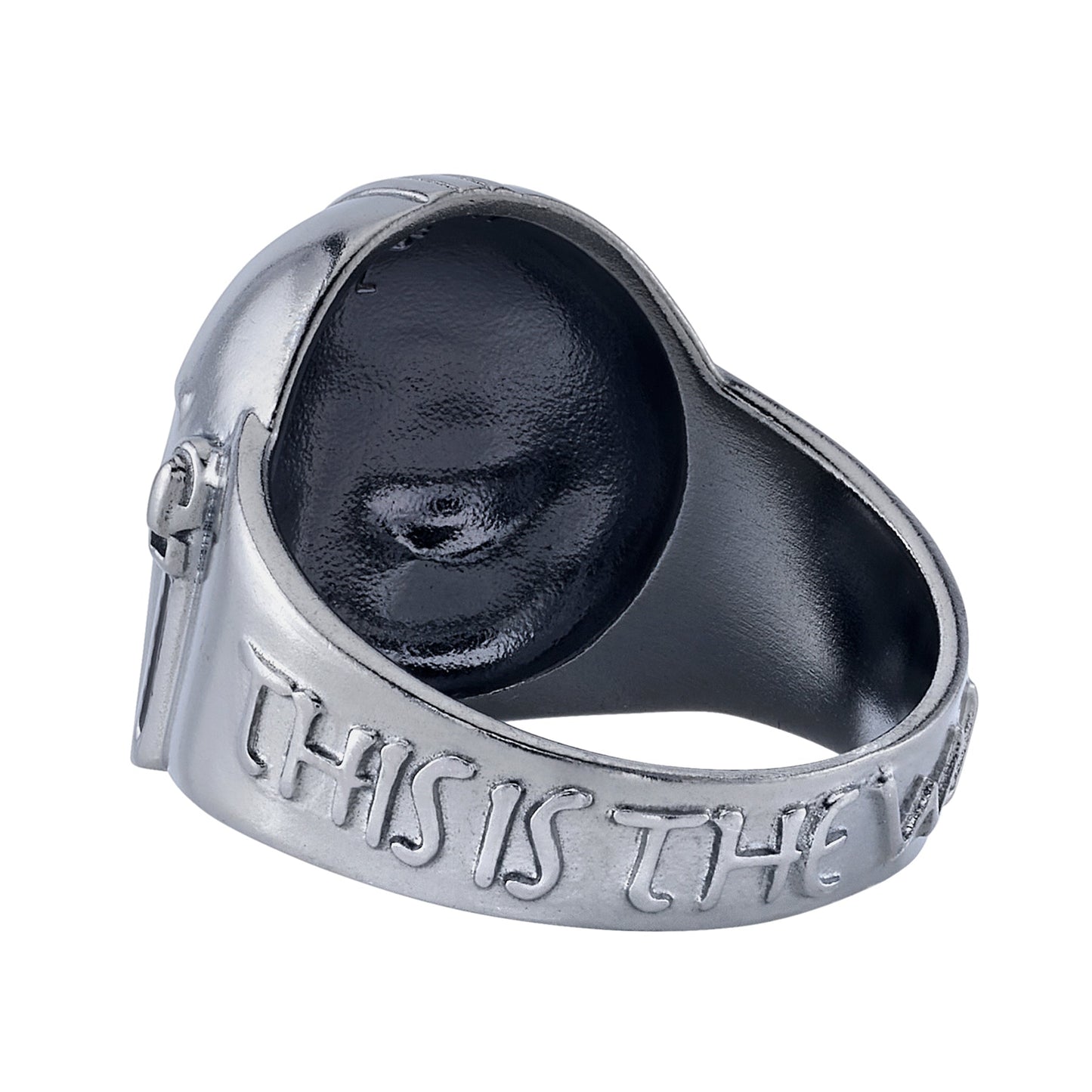 Side view of the sterling silver ring showing the This Is The Way inscription.