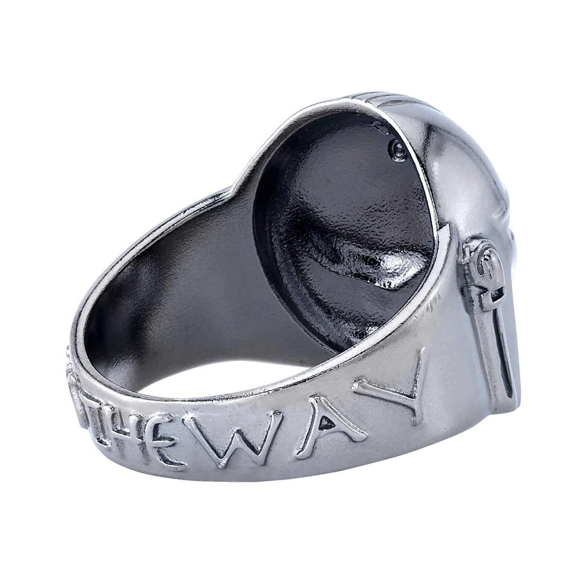 The Mandalorian Helmet Ring displayed on a finger to show scale.