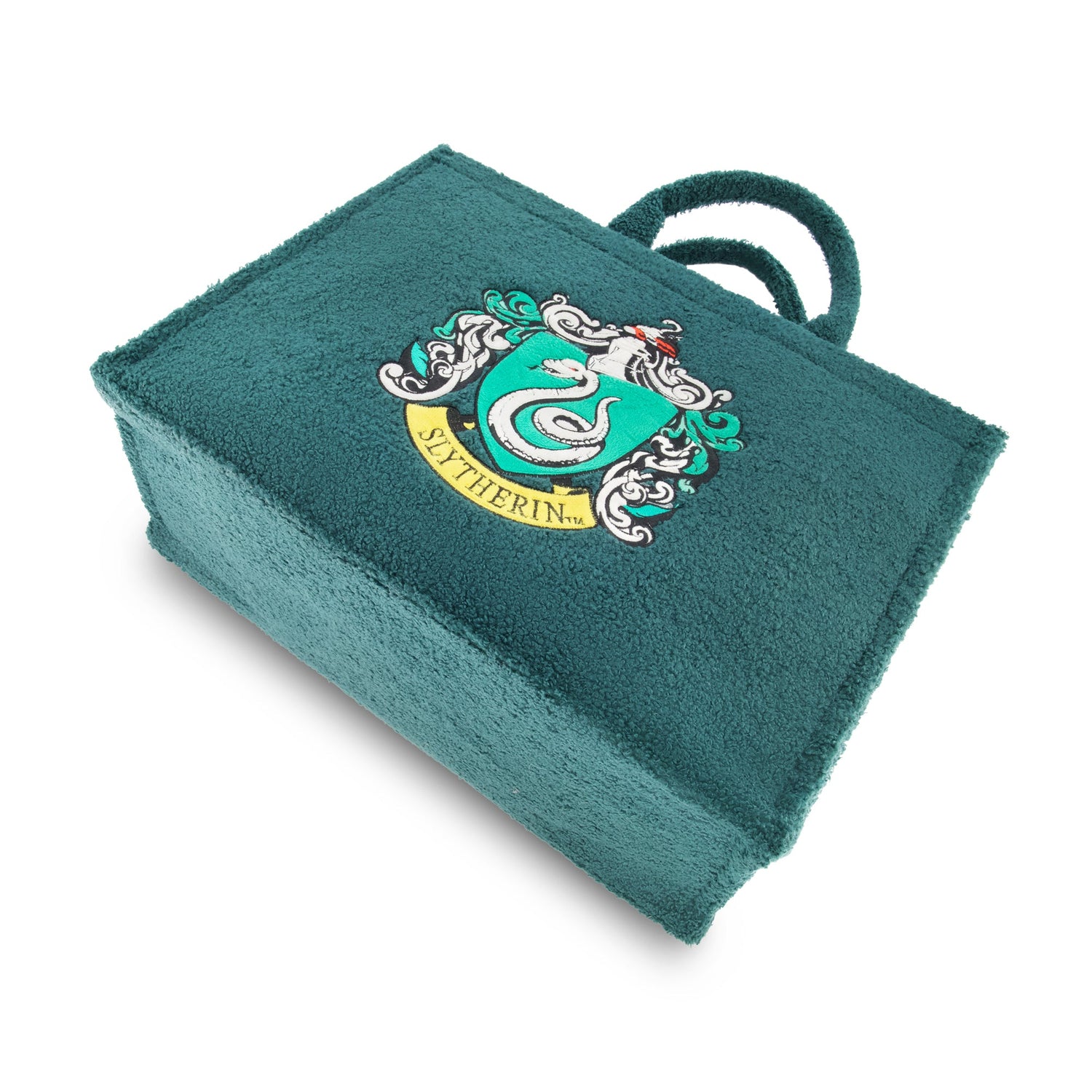 Side profile of the tote showing the 8.5-inch depth and sherpa texture