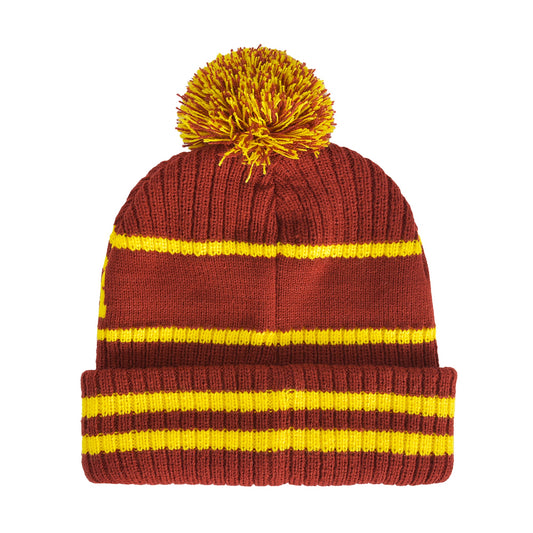 Front view of the Harry Potter Gryffindor Collegiate Pom Beanie in red and yellow-1