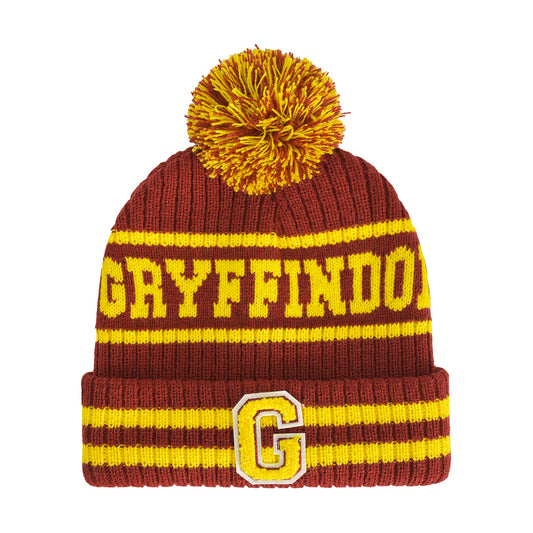 Front view of the Harry Potter Gryffindor Collegiate Pom Beanie in red and yellow-0