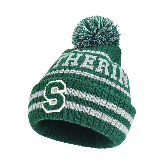 Harry Potter Slytherin Collegiate Pom Cuff Beanie front view-2
