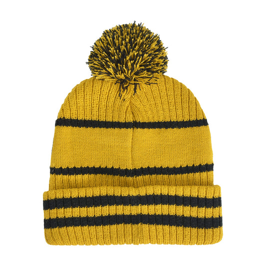 Harry Potter Hufflepuff yellow and black pom pom beanie front view-1