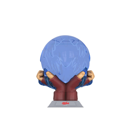Front view of the Street Fighter Hadoken popcorn bucket shaped like a glowing blue energy sphere-4