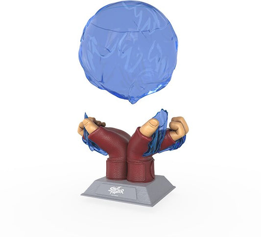 Front view of the Street Fighter Hadoken popcorn bucket shaped like a glowing blue energy sphere-3