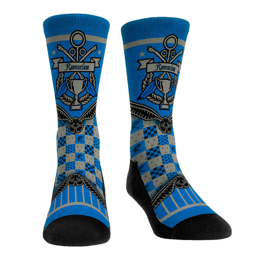 Harry Potter Ravenclaw Quidditch Cup Banner crew socks in blue and bronze.-0