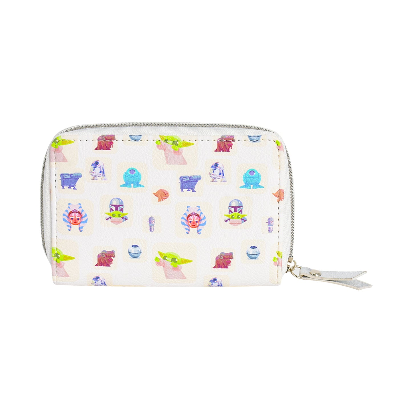 Front view of the Star Wars Grogu handle ball white zip around wallet