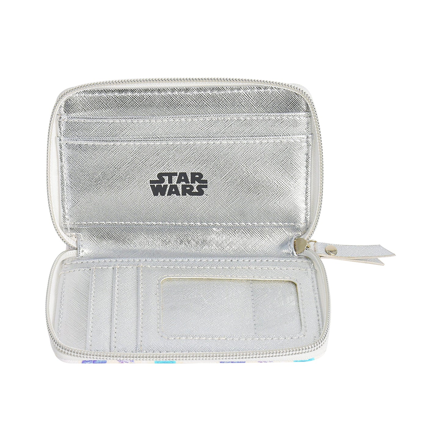 Close up of the silver zipper hardware on the Star Wars character wallet