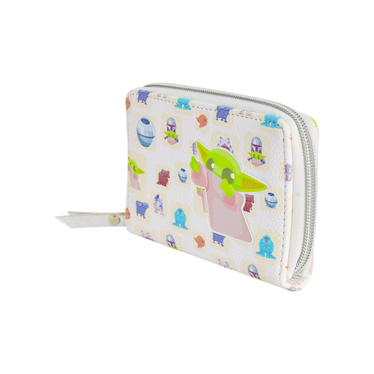 Front view of the Star Wars Grogu handle ball white zip around wallet-3