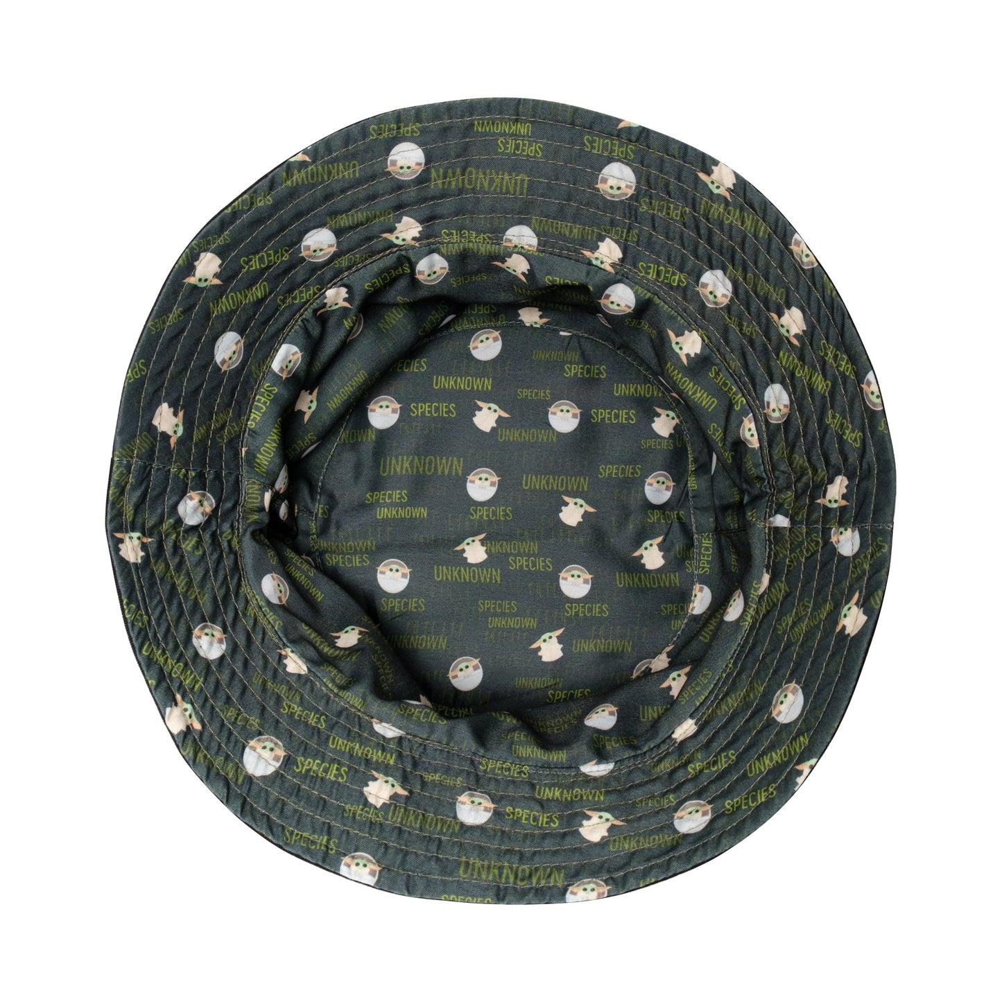 Star Wars Grogu reversible bucket hat shown flat to display both design options