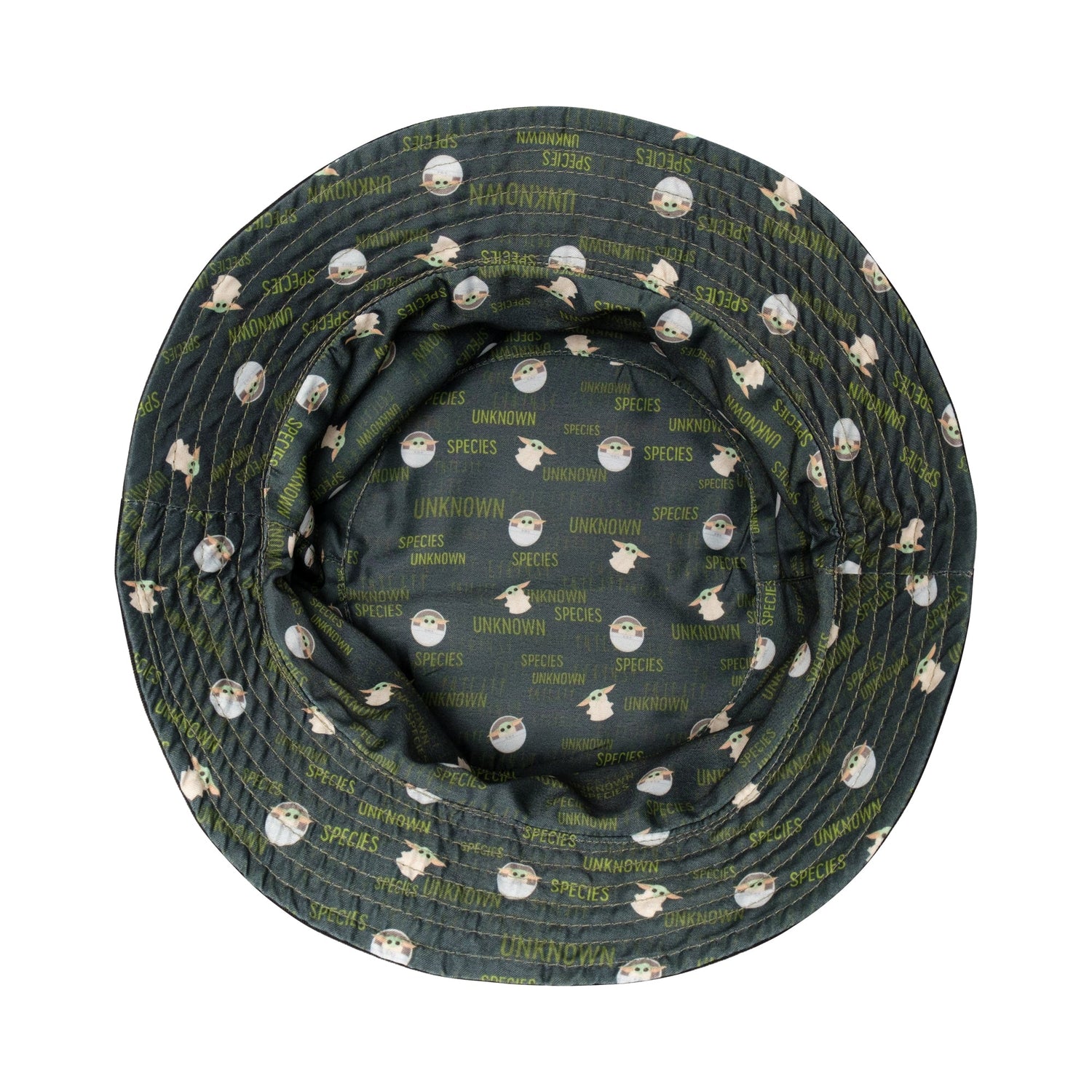 Star Wars Grogu reversible bucket hat shown flat to display both design options