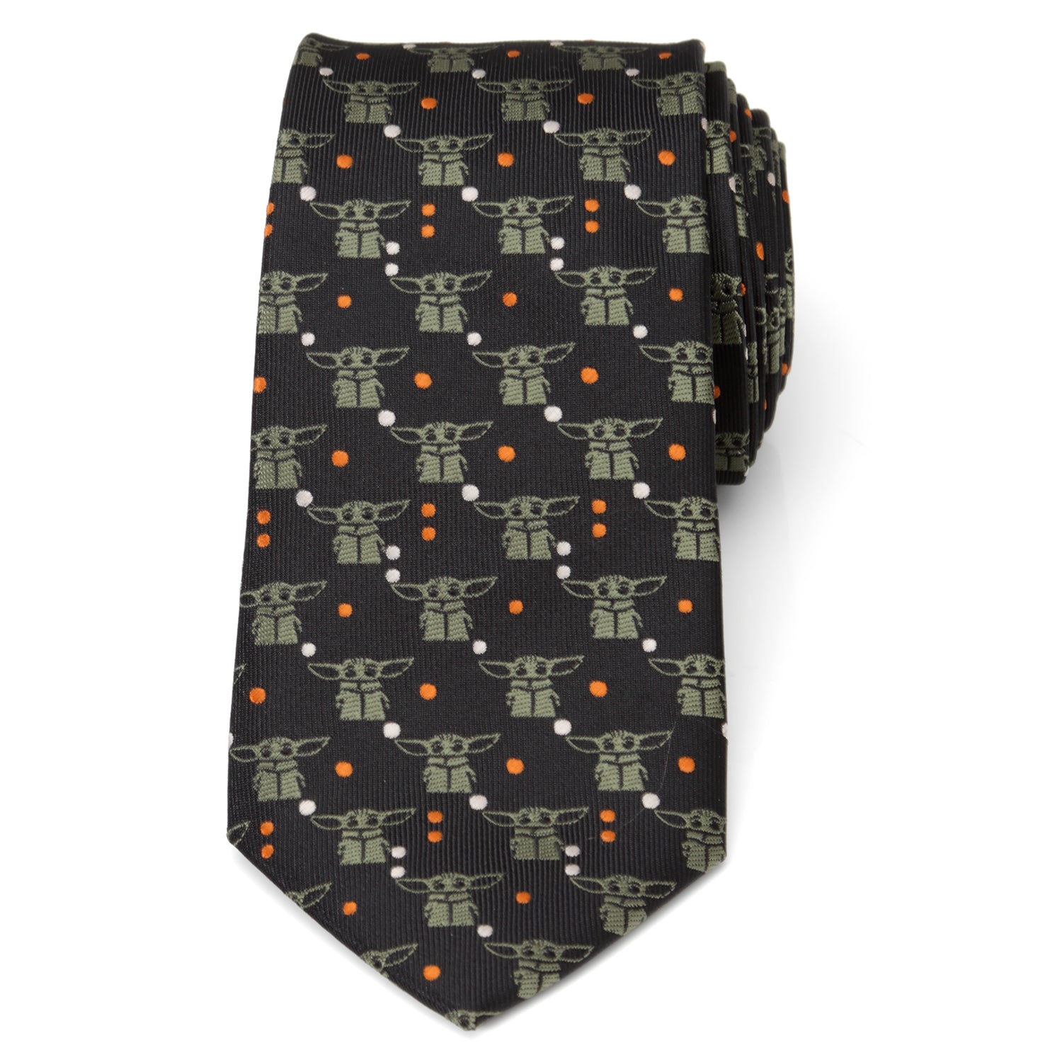 Star Wars Grogu tie orange and white dot pattern detail