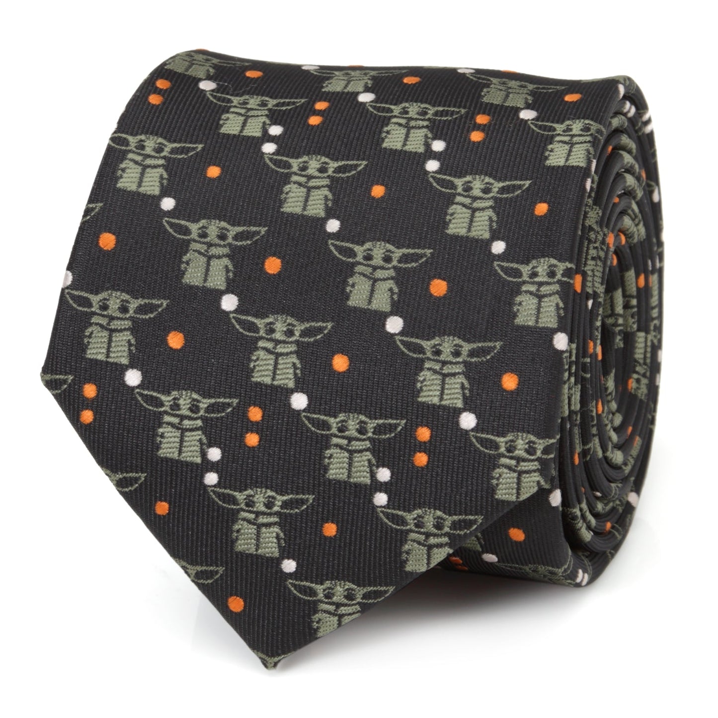 Star Wars Grogu Black and Orange Dotted Tie front view
