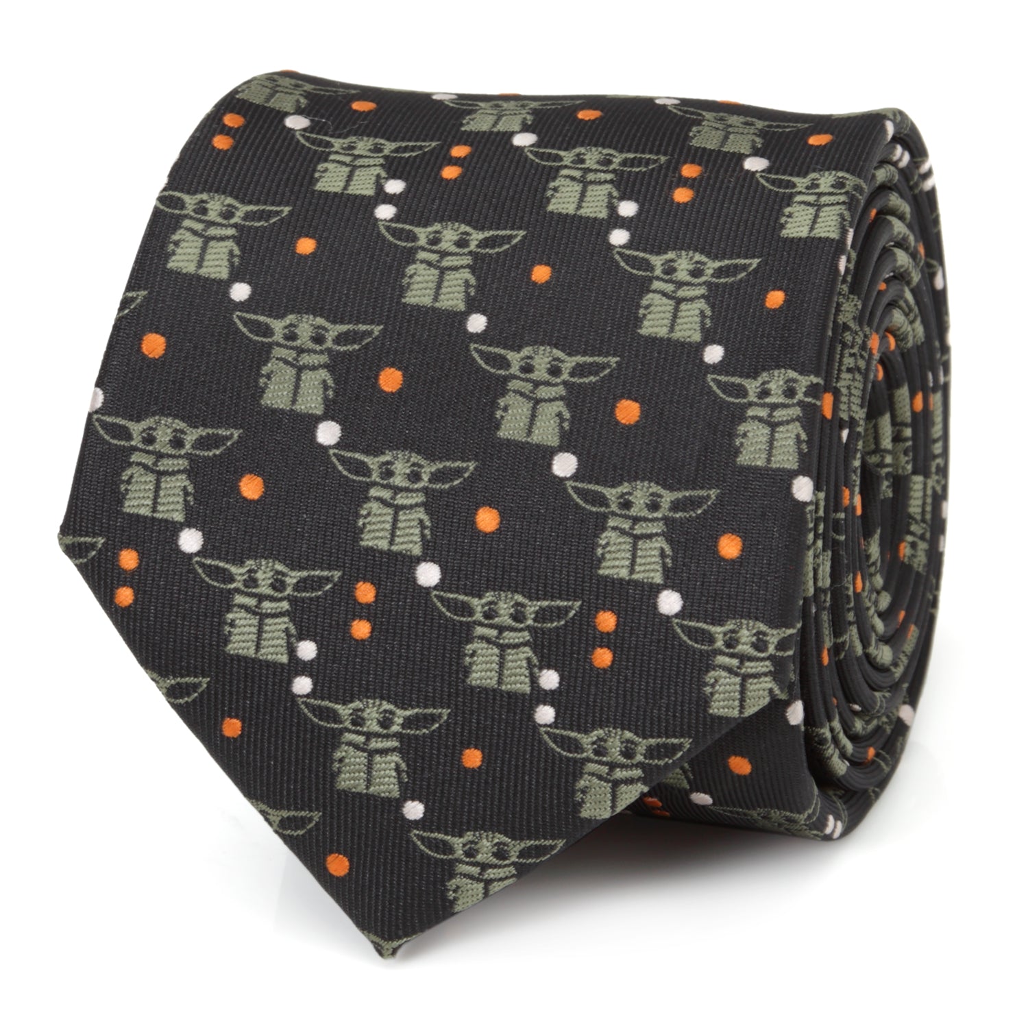 Star Wars Grogu Black and Orange Dotted Tie front view