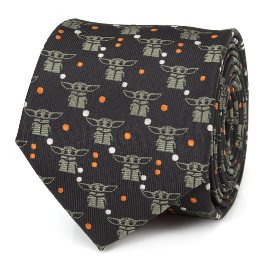 Star Wars Grogu Black and Orange Dotted Tie front view-0