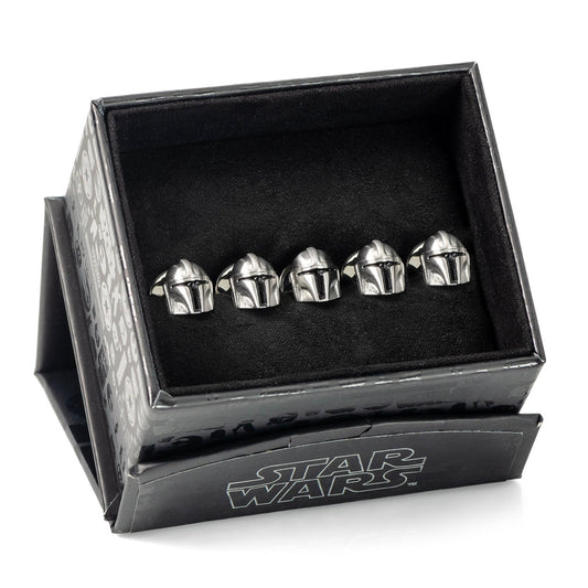 Mandalorian 3D helmet stud front view silver finish-4