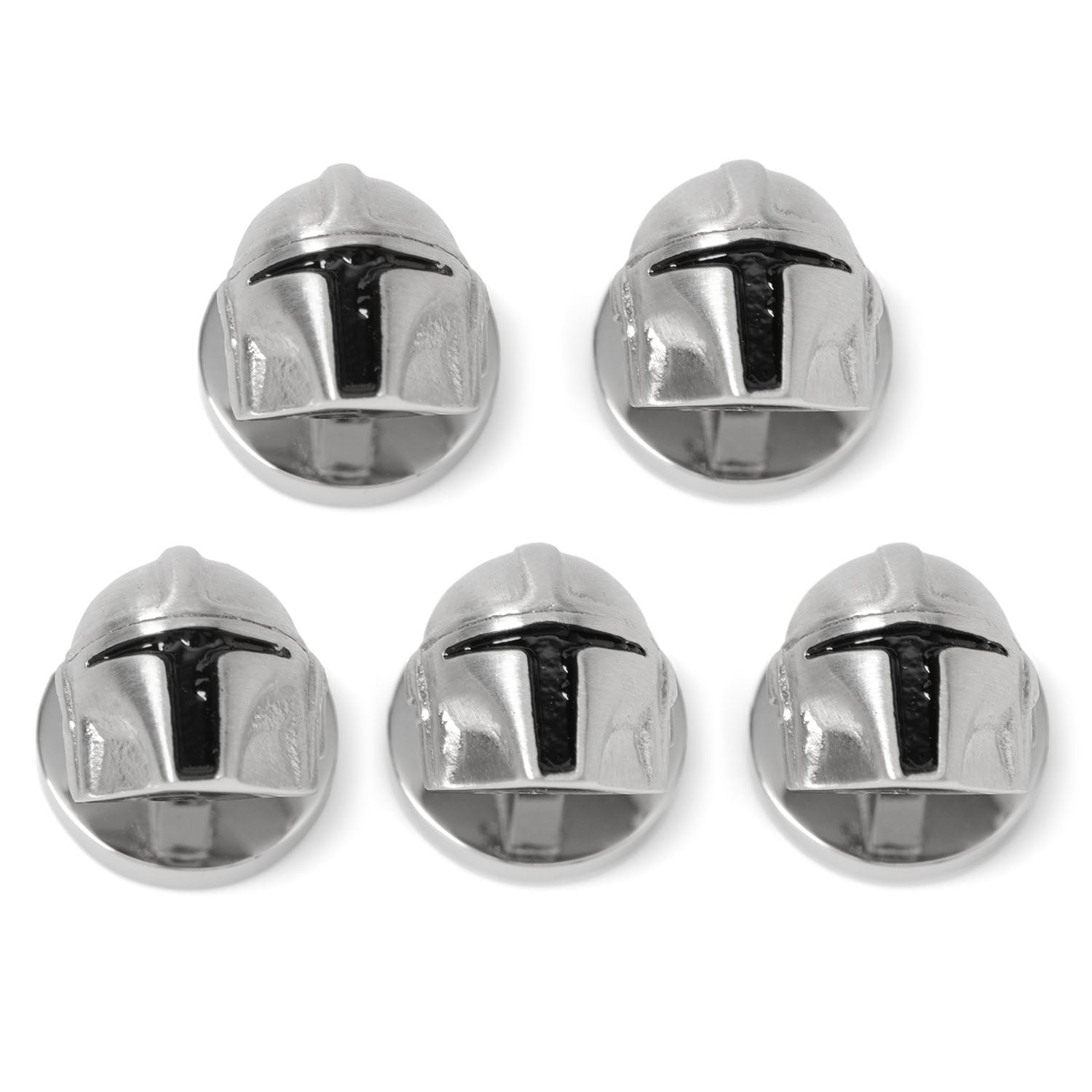 Mandalorian 3D helmet stud front view silver finish