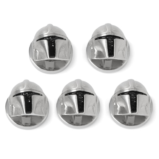 Mandalorian 3D helmet stud front view silver finish-0