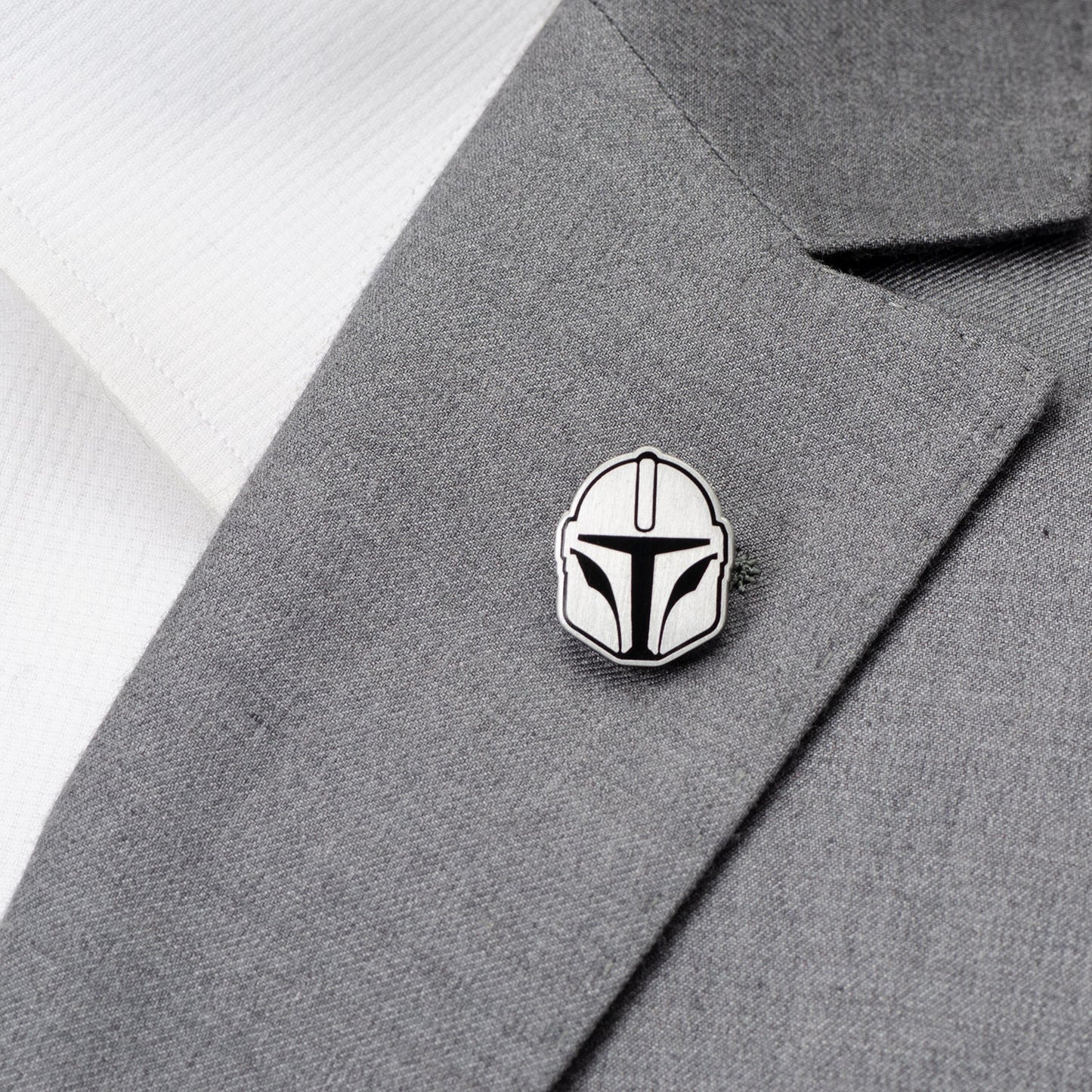 Side profile of the Star Wars Din Djarin helmet pin showing metal thickness