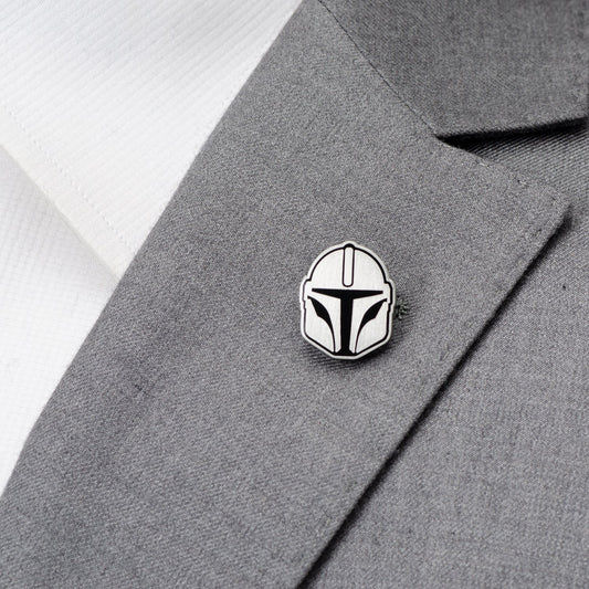 Star Wars Mandalorian Helmet Lapel Pin front view showing silver finish-3