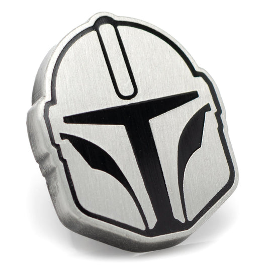 Star Wars Mandalorian Helmet Lapel Pin front view showing silver finish-0