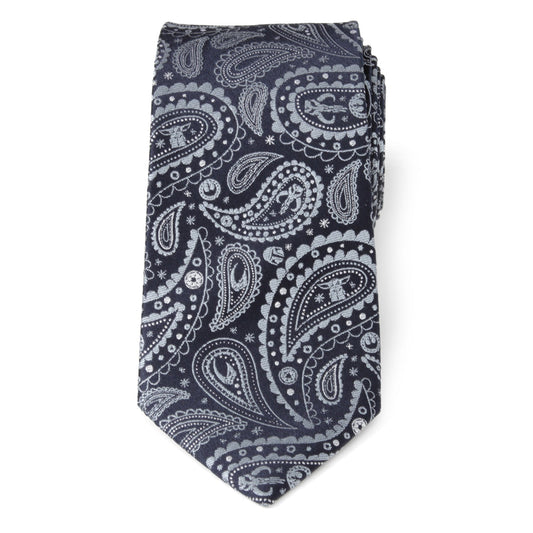 Star Wars Mandalorian Blue Paisley Tie close-up showing Grogu and helmet details-2