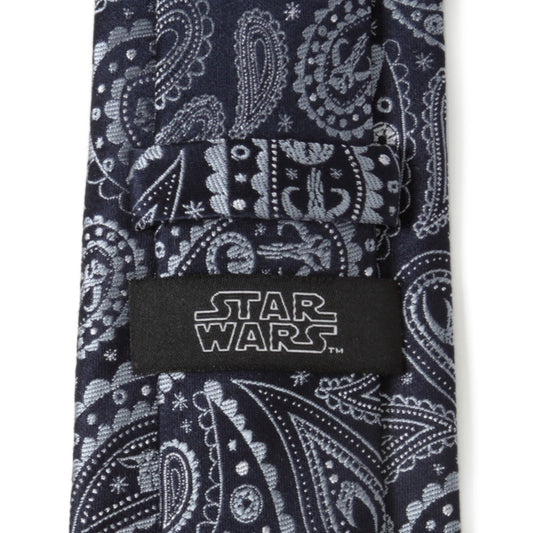 Star Wars Mandalorian Blue Paisley Tie close-up showing Grogu and helmet details-3