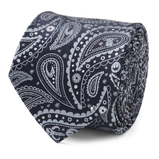 Star Wars Mandalorian Blue Paisley Tie close-up showing Grogu and helmet details-0