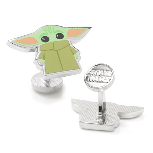 Close-up of Star Wars Grogu cufflinks featuring The Child in a seated pose.-0