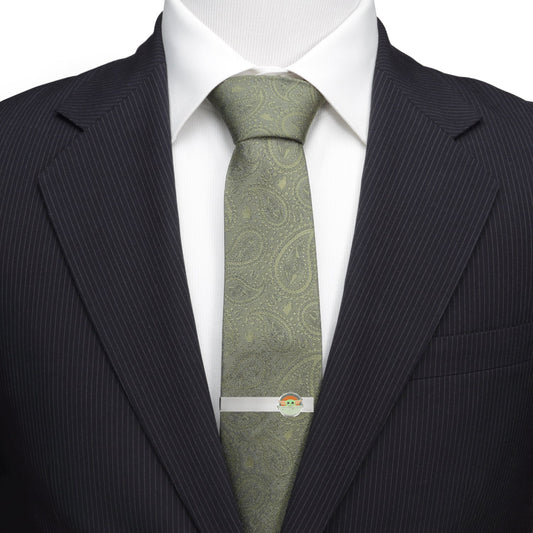 Close-up of Star Wars Grogu Tie Bar featuring The Child in hover bassinet.-1