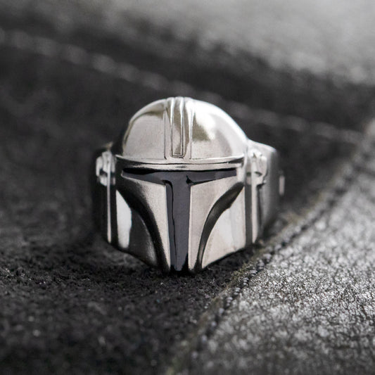 Star Wars x RockLove The Mandalorian Helmet Ring in gunmetal finish.-6