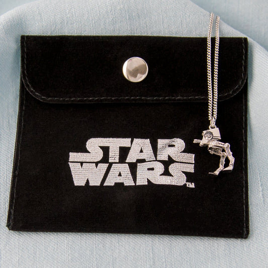 Front view of the Star Wars AT-ST sterling silver necklace on a white background.-4