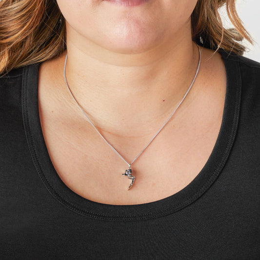 Front view of the Star Wars AT-ST sterling silver necklace on a white background.-2