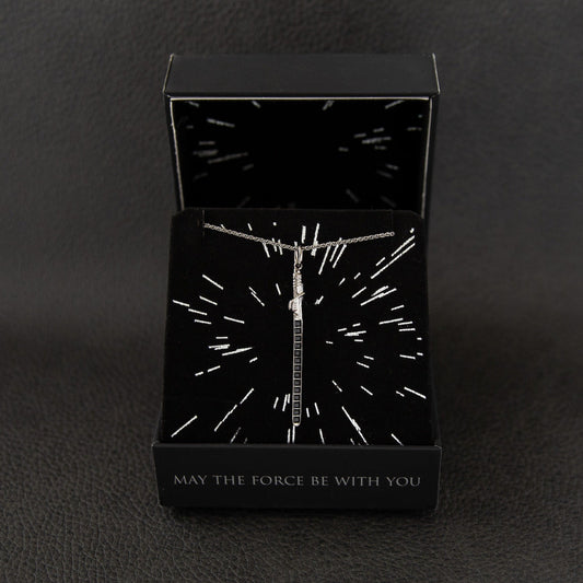 Star Wars x RockLove Darksaber Crystal Lightsaber Necklace featuring a black rhodium finish and square-cut crystals.-5