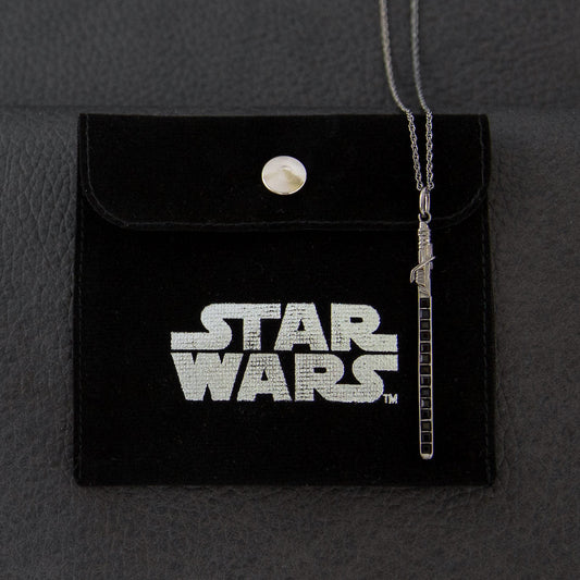 Star Wars x RockLove Darksaber Crystal Lightsaber Necklace featuring a black rhodium finish and square-cut crystals.-4