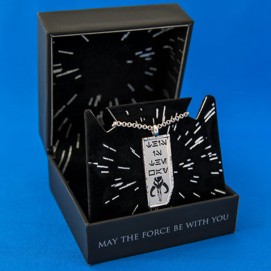 Star Wars x RockLove This is the Way necklace with Aurebesh engraving and Mythosaur symbol-6